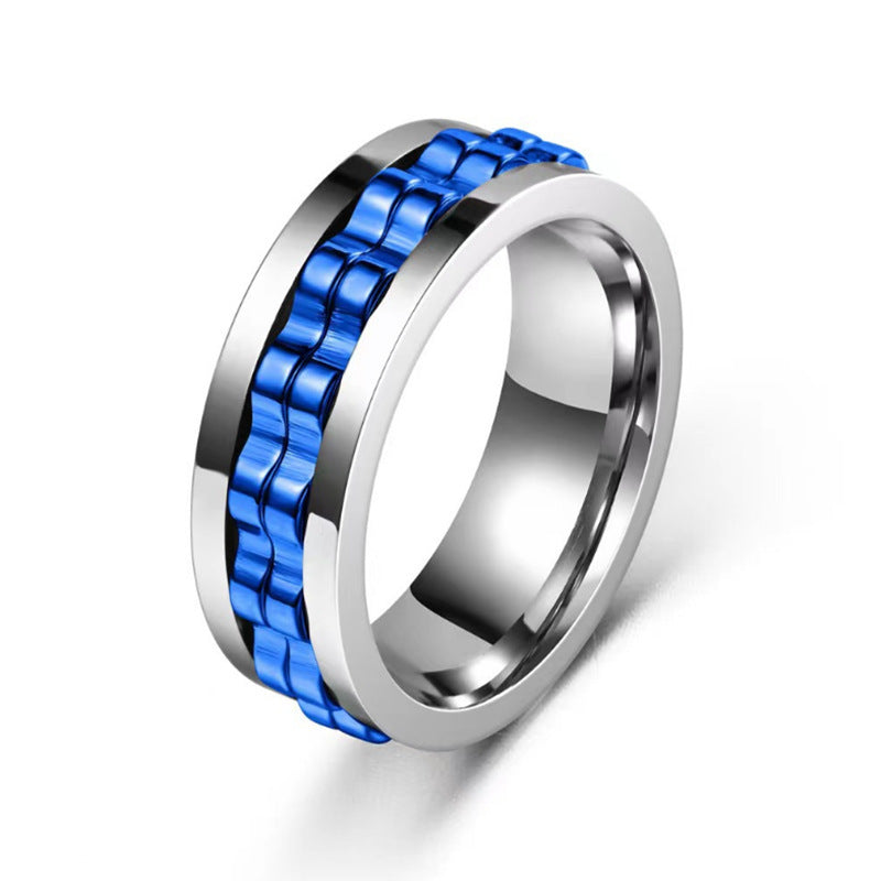 Titan Spinner Fyrkantig Texturring För Herr Högpolerat Rostfritt Stål Kugghjul Roterande Ångest Fidget Ringar Charm Smycken
