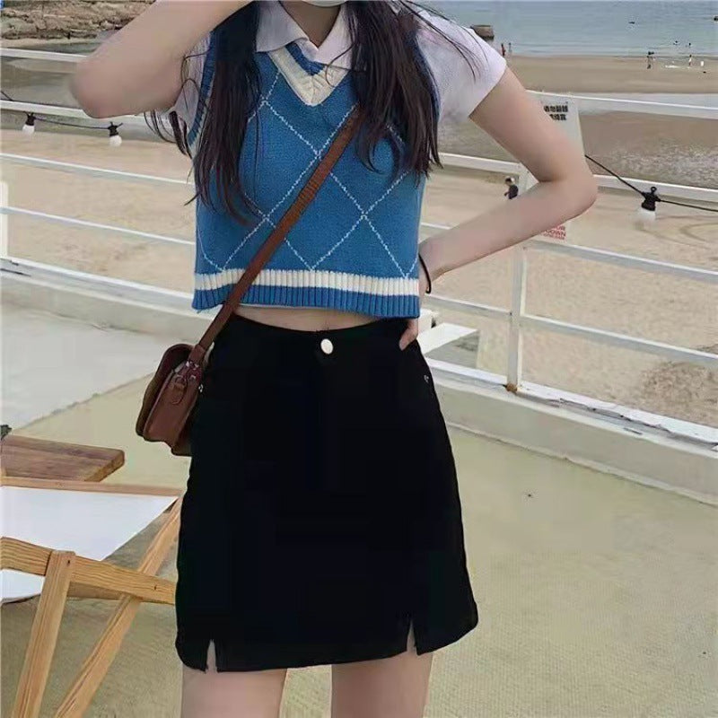 Professional Slit Denim Skirt - Cotton Construction (5 Color Options, XS-XL, Split Stretchy & Denim Designs)