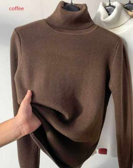 Turtle Neck Vintertröja Dam Elegant Tjock Varm Dam Stickad Pullover Lös Basic Stickat