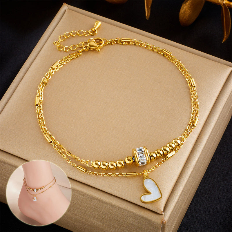Modesmycken Boho Klassisk Kärlek Hjärta Fotledskedja Dubbelskiktad Kedja Armband Fotlänk Charm Tofs Benkedja På Fotkedja Kvinnor Festsmycken Accessoarer