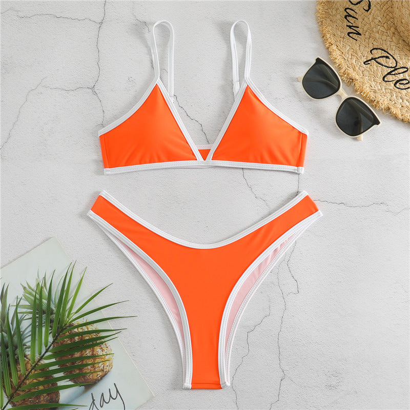 Europa och USA Sexig Delad Bikini Dam Baddräkt Mode Söt Enfärgad Triangel BIKINI Baddräkt