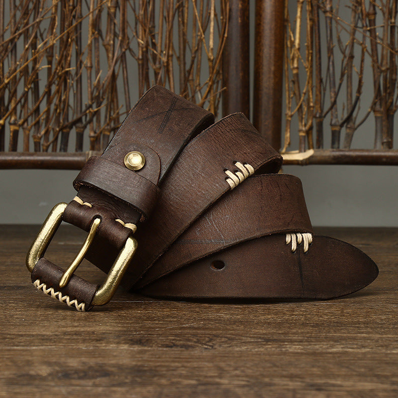 Men's Handmade Retro First Layer Cow Leather Belt - Artisan Distinction