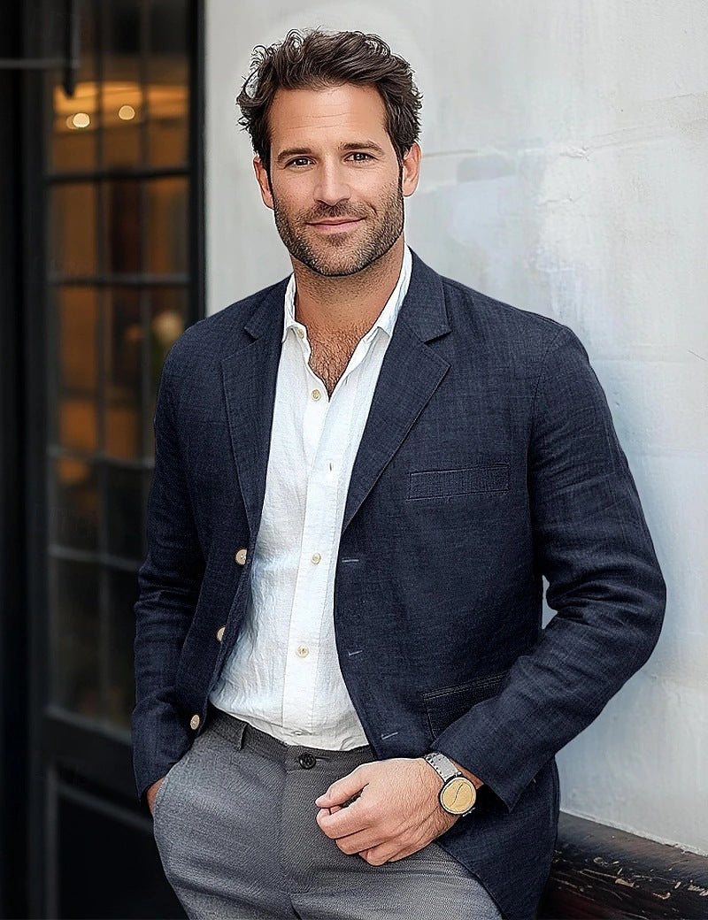 Men's Jacket Casual Cotton And Linen Suit