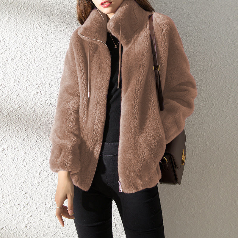 Cardigan chaud à col haut en polaire Double face pour femme