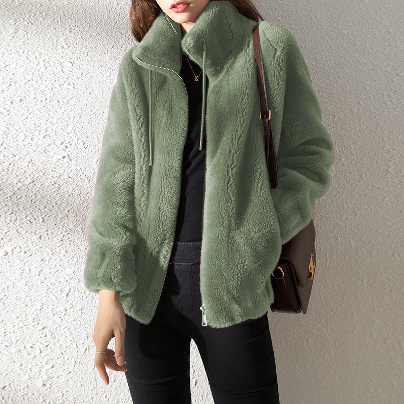 Cardigan chaud à col haut en polaire Double face pour femme