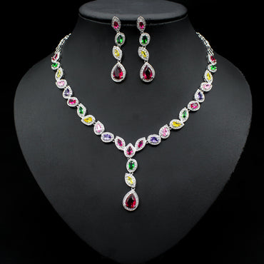 Collier et boucles d'oreilles en Zircon coloré, chaîne clavicule, robe de mariée de luxe Noble, ensemble trois pièces
