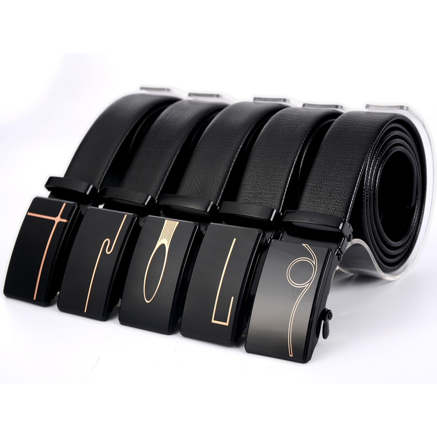 Men's Automatic Buckle Mirror Acrylic Iron Button Business Casual Belt - Reflective Sophistication