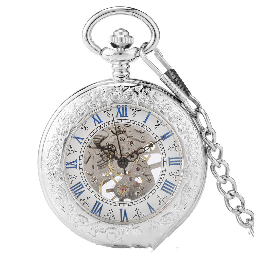 Creative Fashion Transparent Flip Roman Digital Manual Manipulator Pocket Watch - Innovative Modern Classic Elegant Contemporary