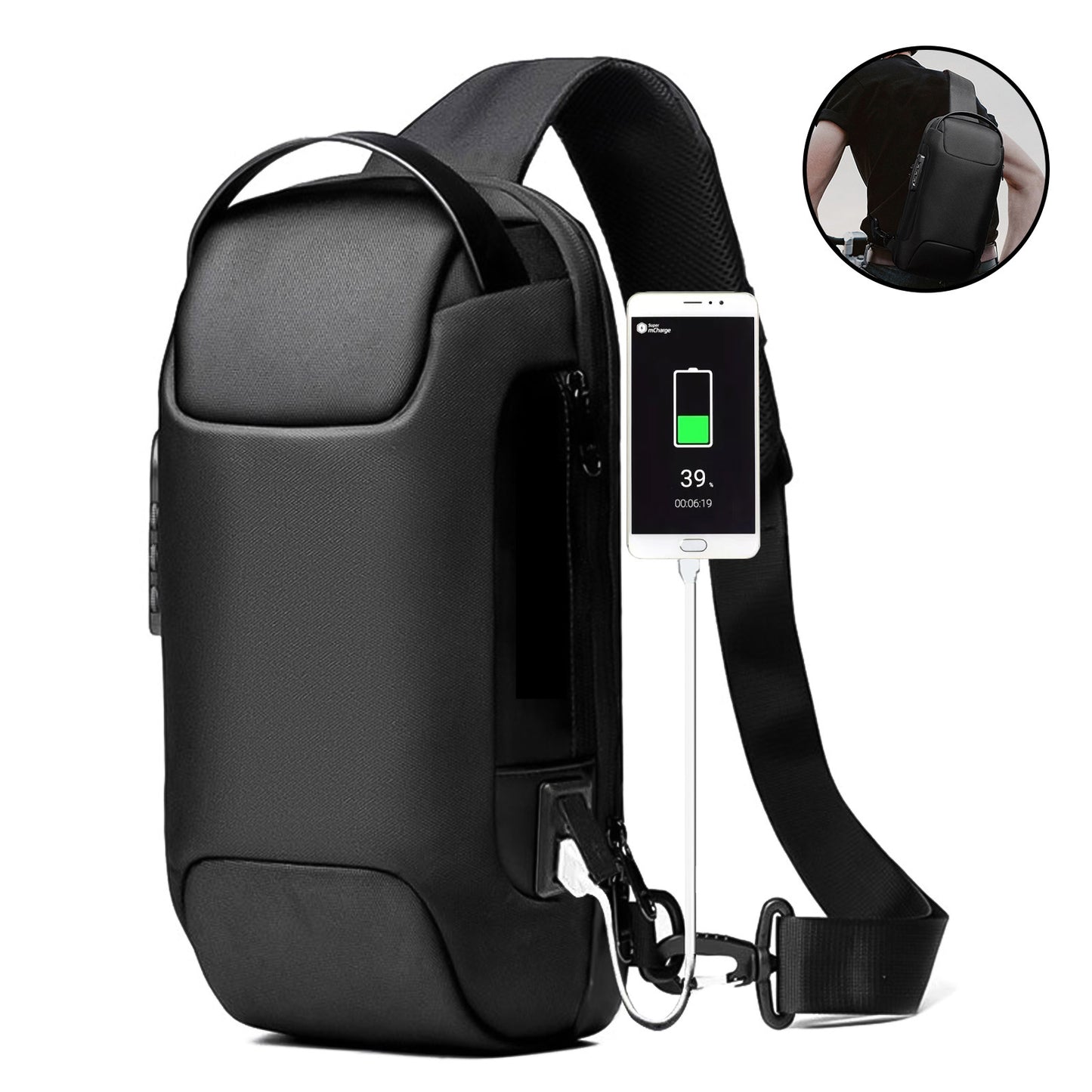 Sacs à bandoulière multifonctions Oxford imperméables pour hommes Sacs à bandoulière antivol Sac de poitrine à bandoulière pour homme Sac à bandoulière étanche antivol Sac à dos Pack USB