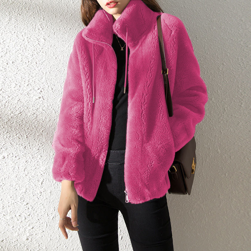 Cardigan chaud à col haut en polaire Double face pour femme