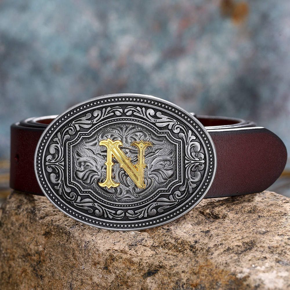 Unisex Floral Letter Buckle Belts - Artistic Expression