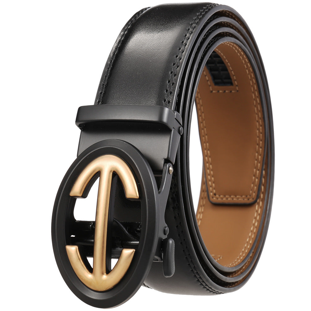 Men's Simple Two-Layer Cowhide Automatic Alloy Buckle Belt - Refined Simplicity