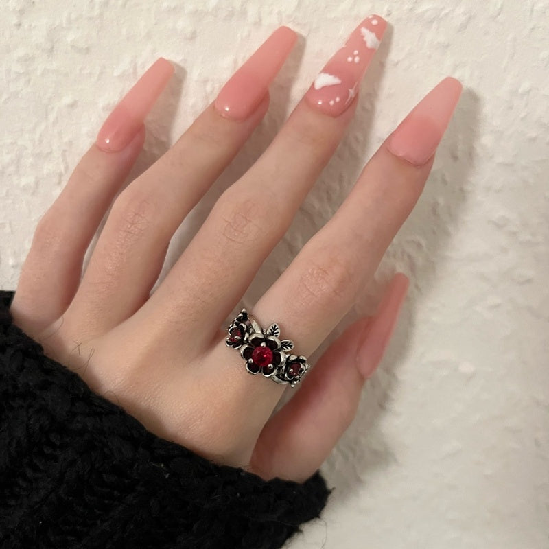 Bague rétro en Zircon rouge pour femmes, mode