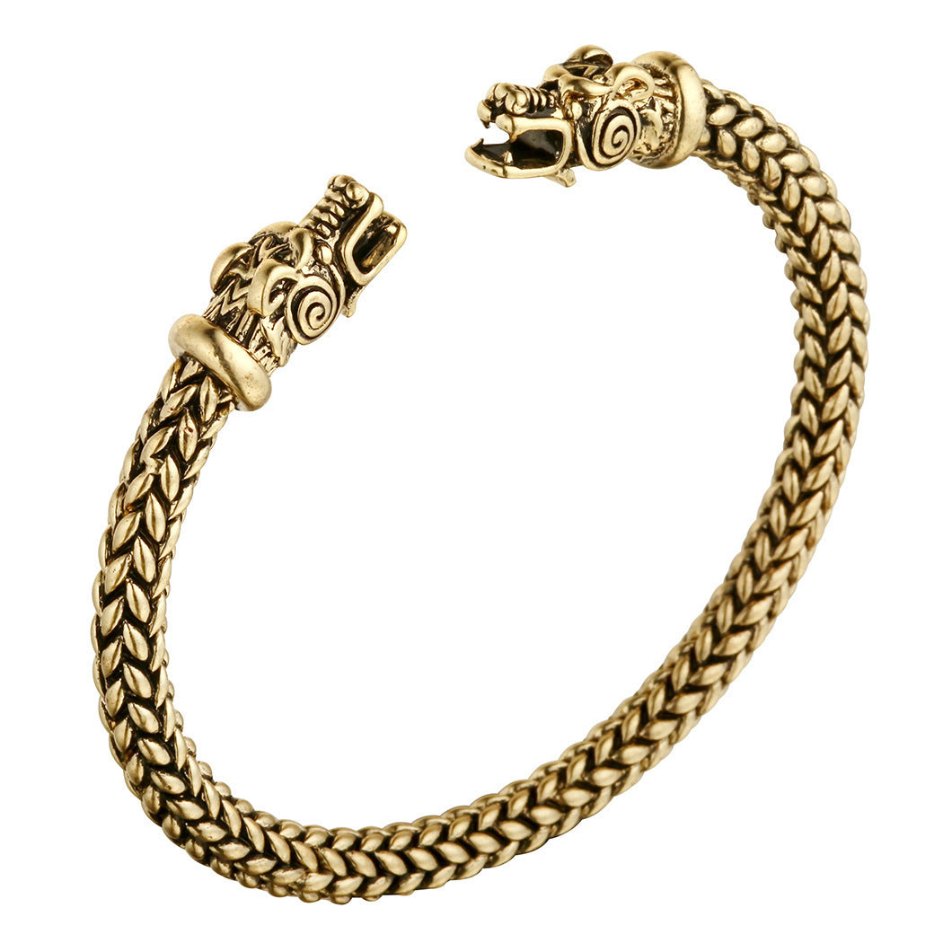 Asgard Crafted Litet Handgjort Rostfritt Stål Grått Varghuvud Torc Armband
