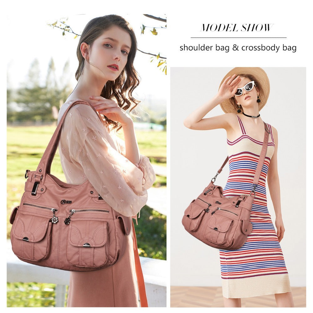 Sac messager Portable en cuir souple pour femmes, sacs à bandoulière avec poche à fermeture éclair, fourre-tout souple et décontracté
