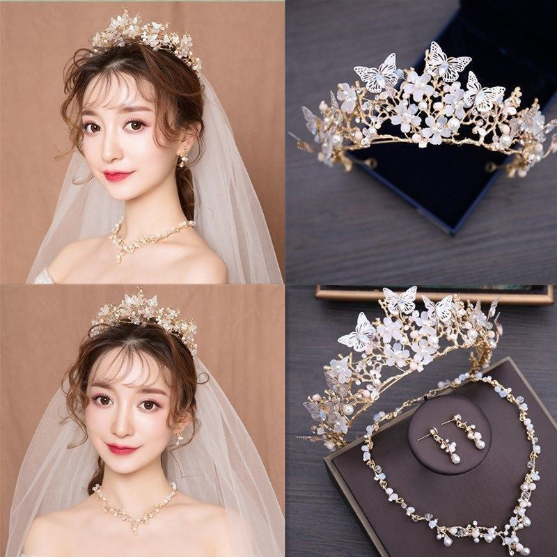 Veil Bride Bröllopsklänning Crown Tredelad huvudbonad Crown Super Fairy Series