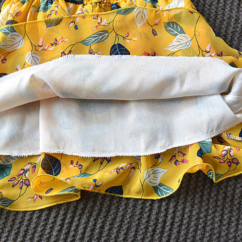 Robe pour enfants filles feuille en mousseline de soie sans manches vacances bohème
