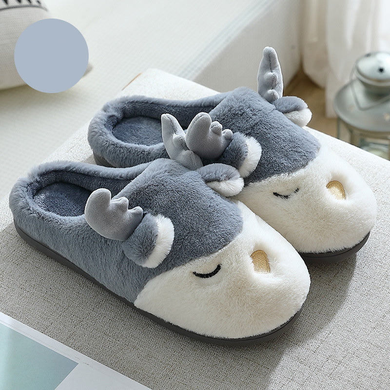 Christmas Elk Plush Slippers - Winter Holiday Shoes - Festive Collection