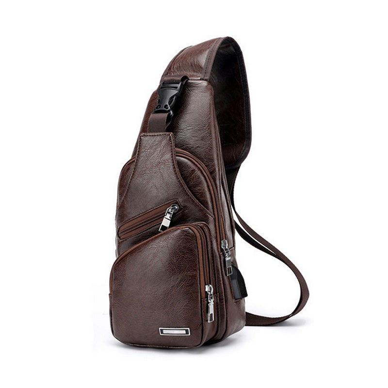 Sac de chargement USB pour hommes, sac de poitrine pour hommes, sac à bandoulière personnalisé en PVC PU, paquet diagonal, messager, sac de voyage, sacs à bandoulière