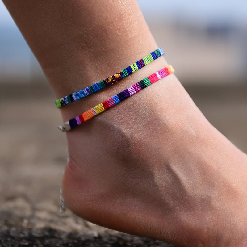 Chaîne de couleur bohème, Bracelet de cheville, bijoux faits à la main