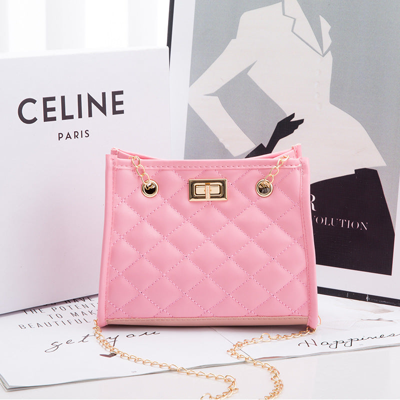 Quilted Mini Chain Bag - Geometric Rhombus Pattern Crossbody for Women