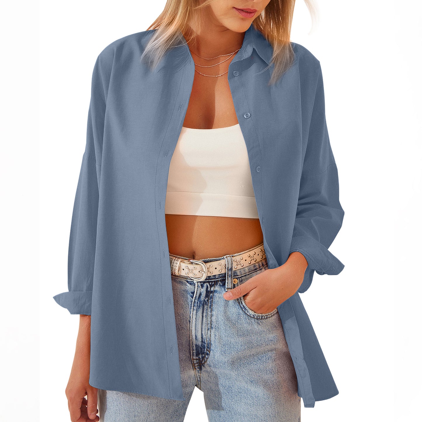Veste chemise pour femme, chemisier à manches longues, hauts boutonnés, chemise couleur bonbon