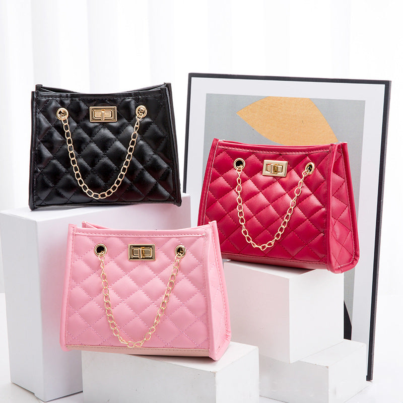 Quilted Mini Chain Bag - Geometric Rhombus Pattern Crossbody for Women