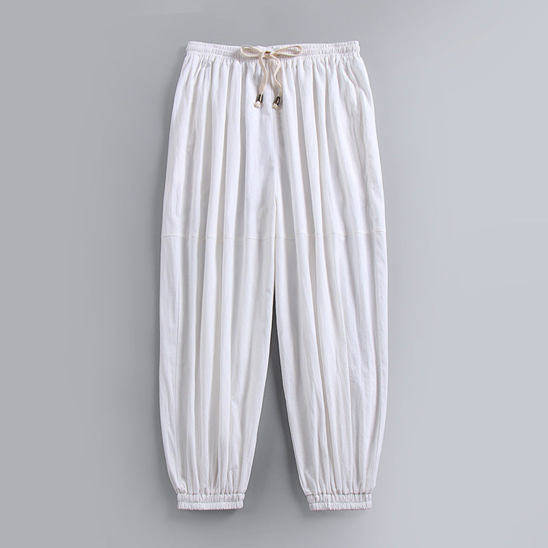 Ankle Banded Slacks Thin Breathable Cotton And Linen