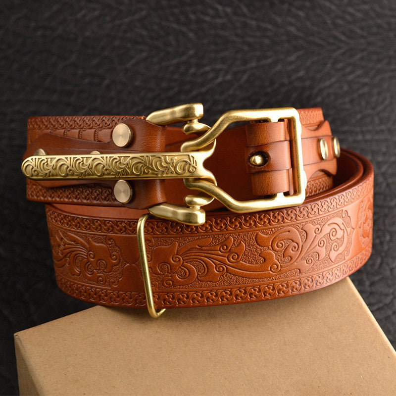 Men's Leisure Leather Belt Woven Pattern - Sophisticated Texture