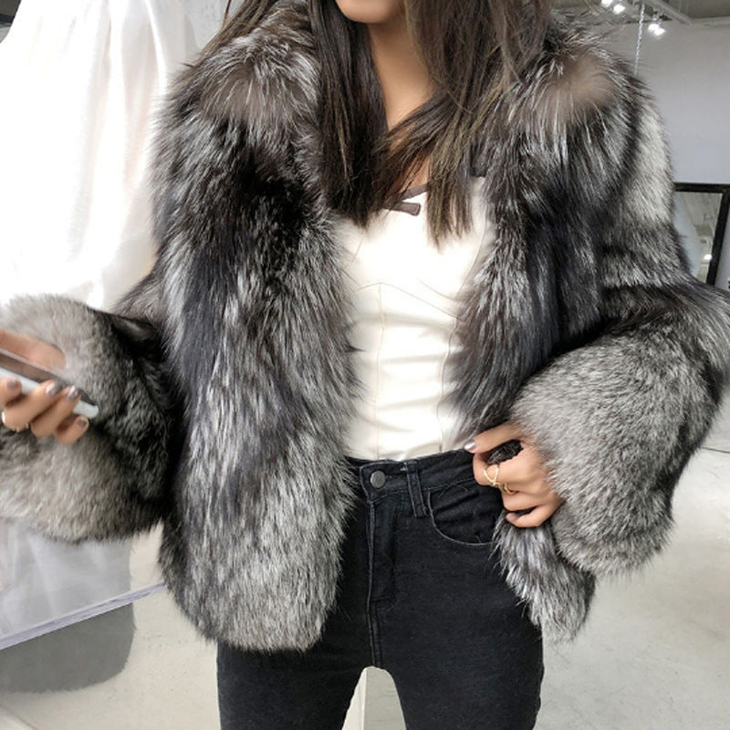 Manteau De Fourrure Femme Court Mode Imitation Renard Automne Et Hiver