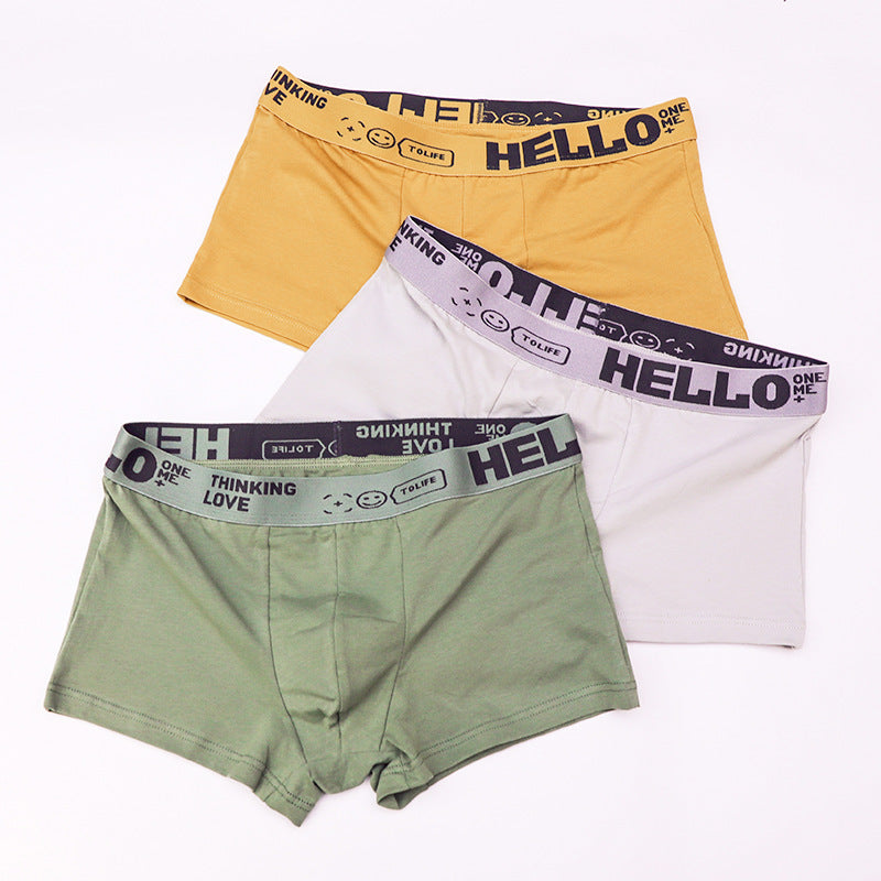 Men's Solid Color Cotton Mid-waist Breathable Boxer Pants With Skin Feeling