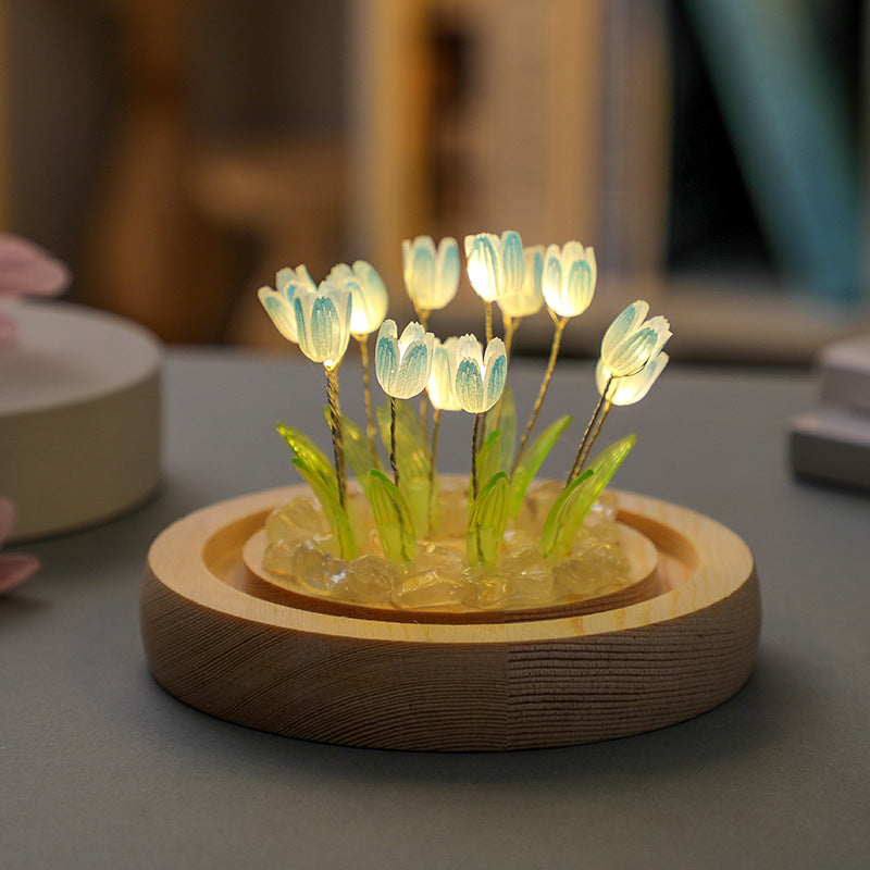Veilleuse tulipe faite à la main, Film thermorétractable, matériel de bricolage, ornement de chevet, décoration de maison, cadeau exquis pour mère et petite amie
