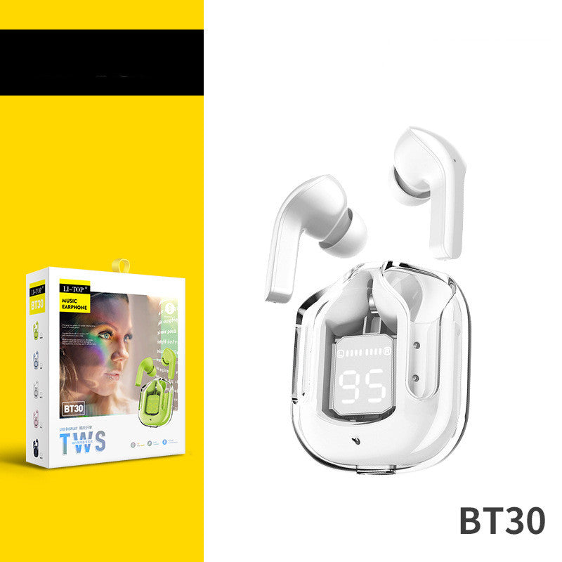 Nytt Mini Transparent trådlöst Bluetooth Headset Digital Display ENC brusreducering True Wireless Sports Music