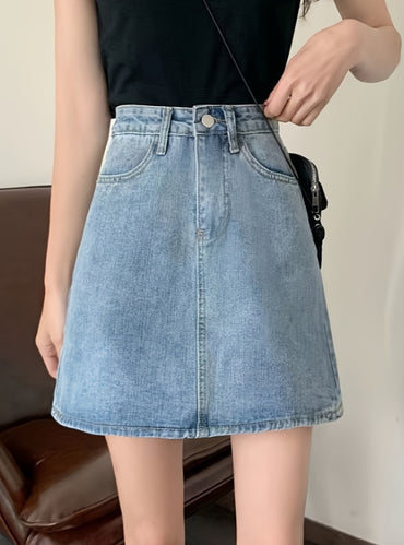 High Waisted Slimming A-line Skirt Versatile Denim Skirt For Women