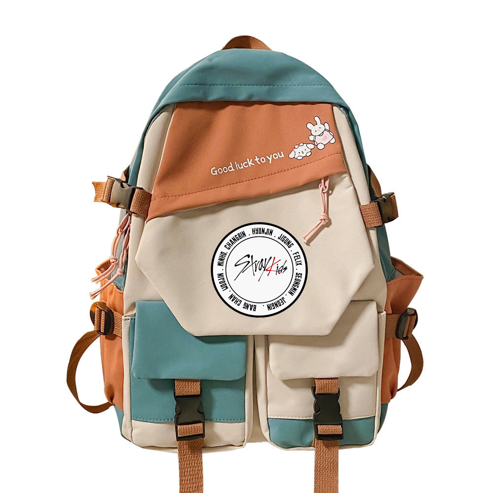 Stitching Contrast Color Double-shoulder Travel Schoolbag