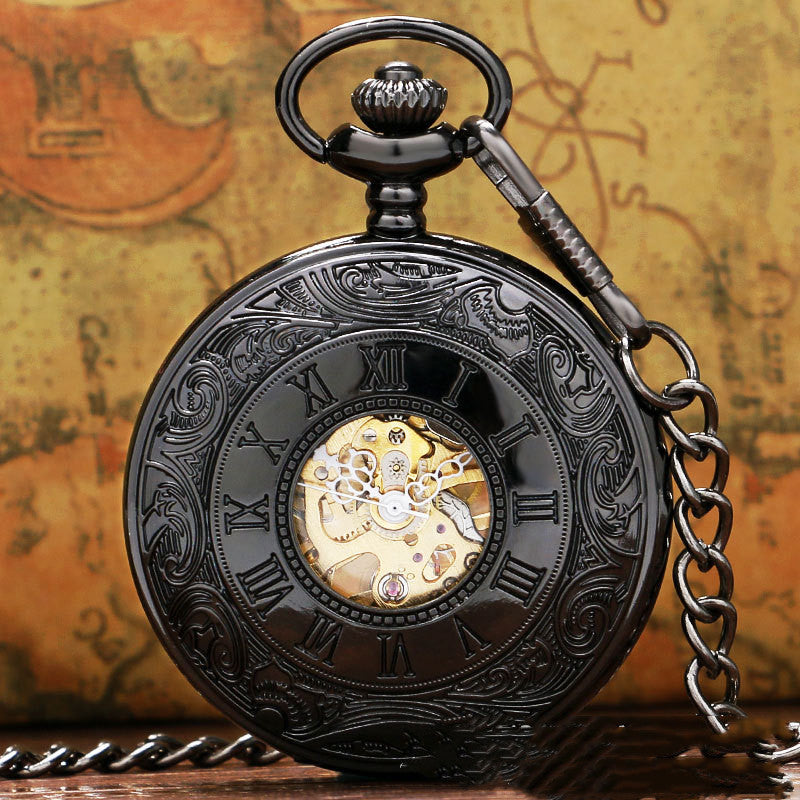 Retro Double Display Roman Literal Mechanical Pocket Watch - Classic Modern Sophisticated Elegant Precision Bygone Era