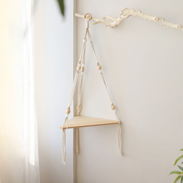 Étagères en macramé pour plante de chambre à coucher, décoration de maison Boho Chr