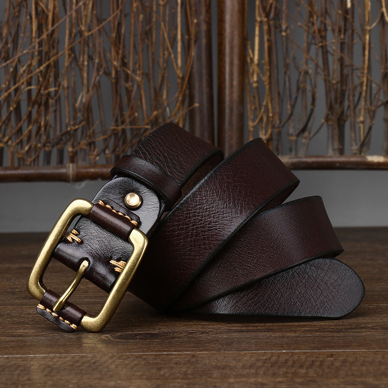 Men's Premium First Layer Cowhide Retro Brass Buckle Belt - Vintage Heritage