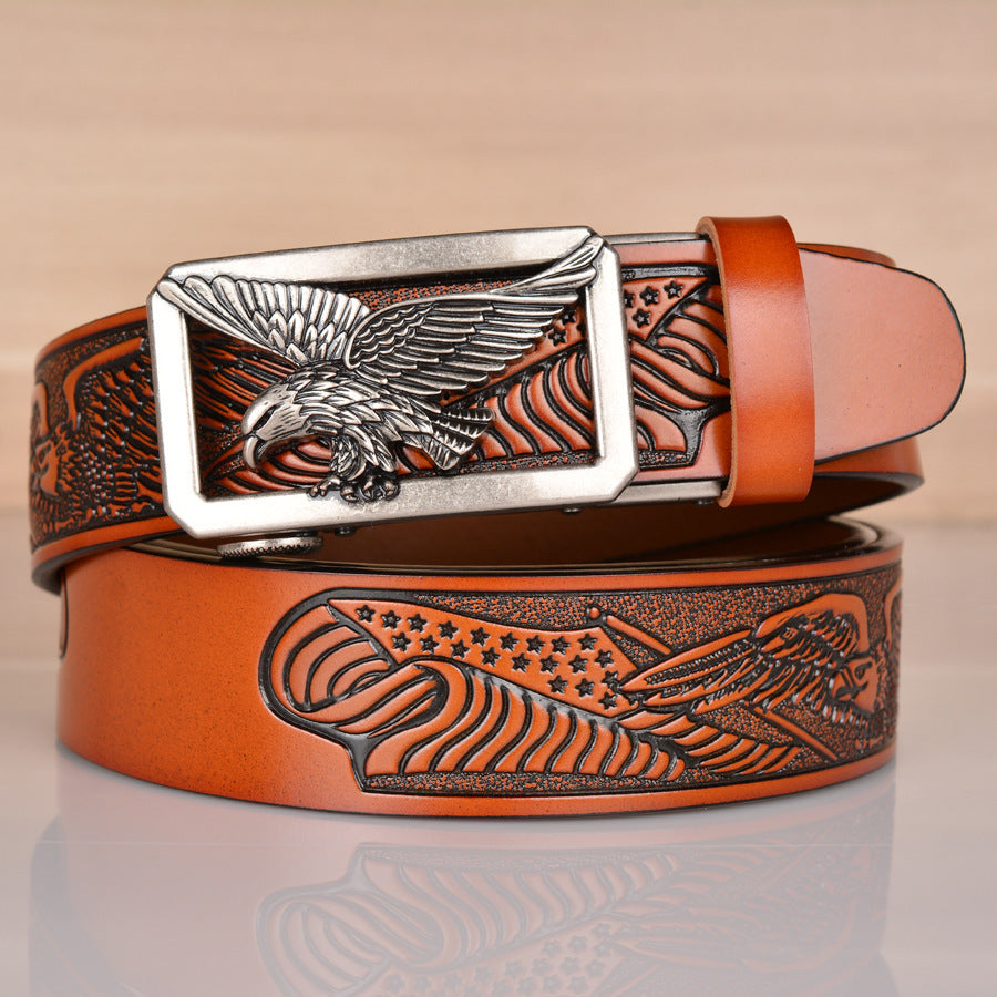 Men's Leather Eagle Embossed Belt - Powerful Symbolism