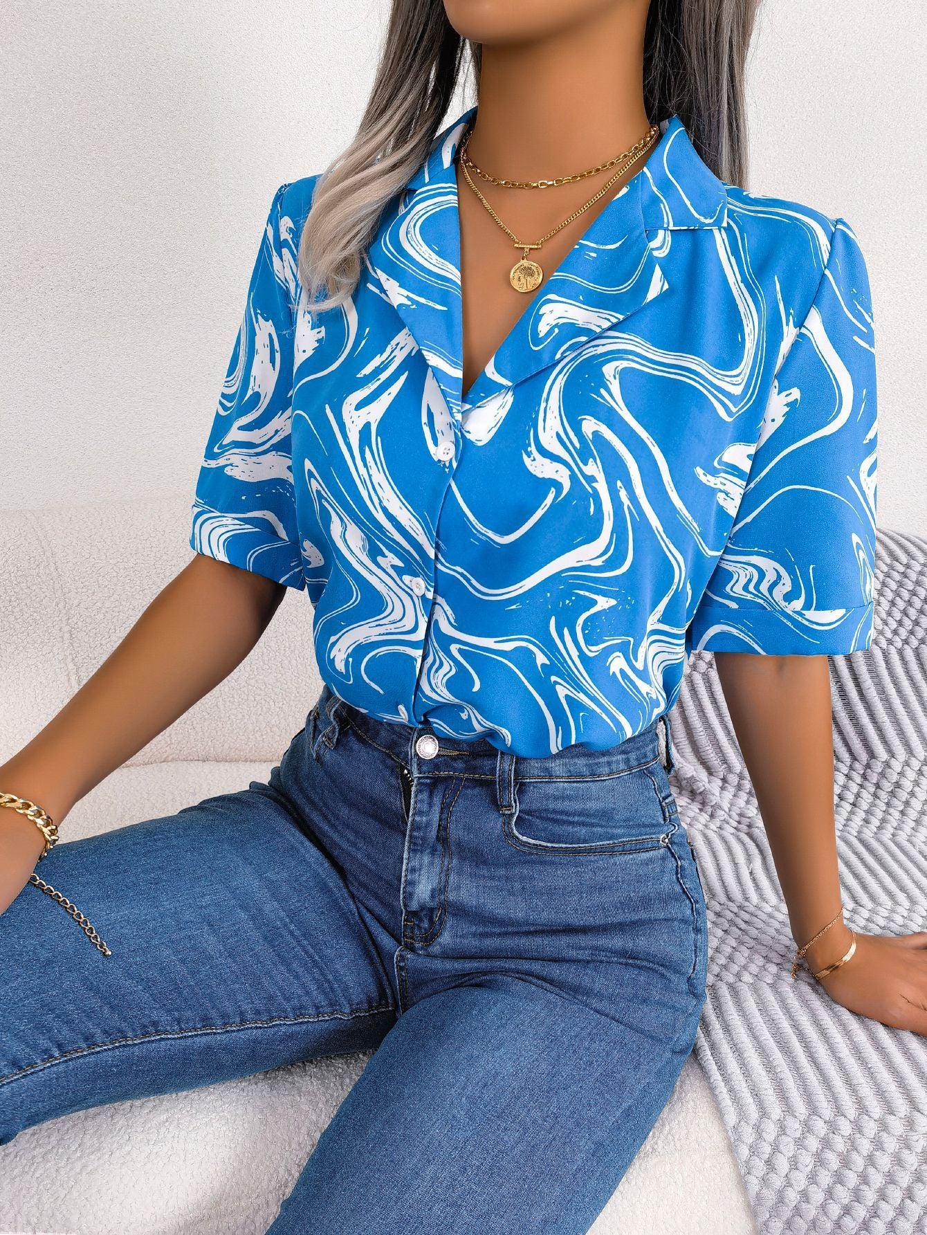 Tie Dye Printed Short Sleeve Shirt - Summer Casual Wear