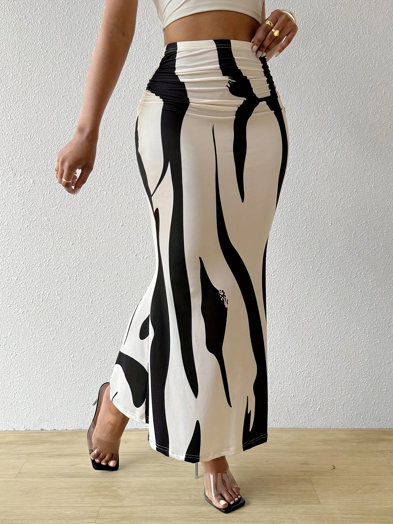 Professional European American Zebra Pattern Slimming Hip Skirt - Polyester Design (14 Colors, S-XL, Temperament Commute)