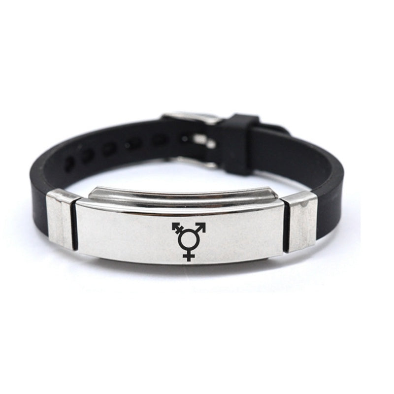 HBTQ ID-armband i rostfritt stål med gravyr, homosexuell, lesbisk, transpersonlig symbol, silikonarmband för män och kvinnor