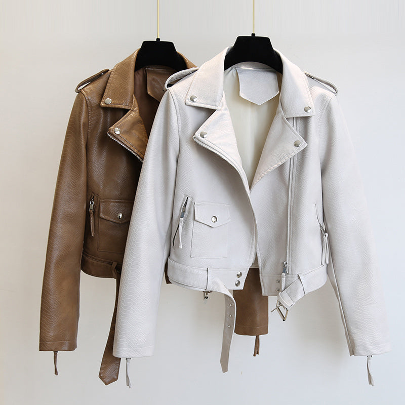Veste courte en cuir pour femme printemps et automne
