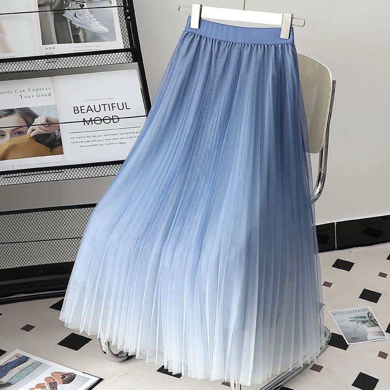 Professional Gradient Color Gauze Mid-Length Skirt - Mesh High Waist Design (Lightweight Fabric, Stunning Visual Effect)
