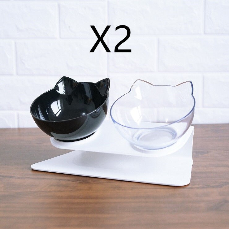 Cat Double Bowl - Elevated 15° Tilted Design for Neck Protection