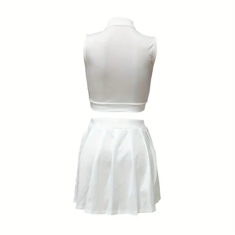 Dam 2-delade outfits kjolset sommar ärmlös crop top veckad kort minikjol