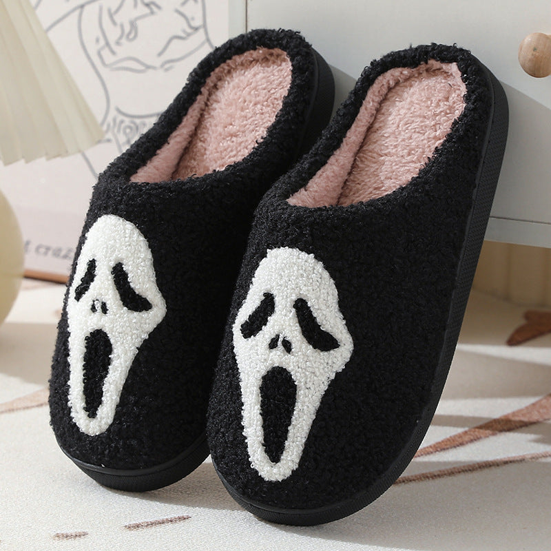 Halloween Skull Print Slippers - Spooky Winter Shoes - Gothic Collection