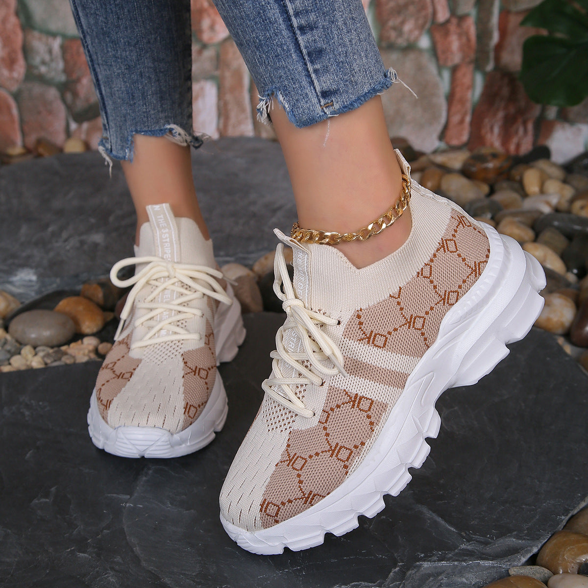 Sneakers i canvas som andas för kvinnor Platta snörskor i mesh Mode Casual Lätta löparskor