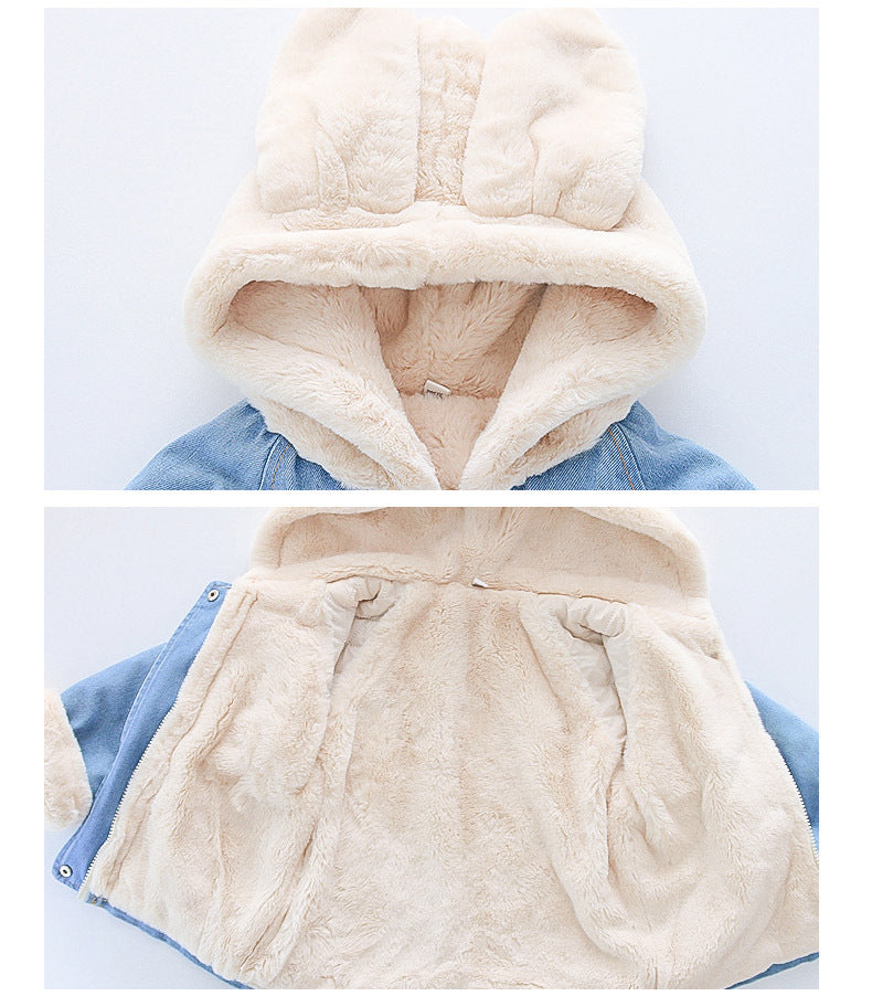 Veste en jean fille bébé fille Plus velours épaississement