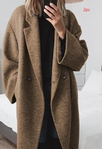 Dam flerfärgad ulltrenchcoat i flera storlekar